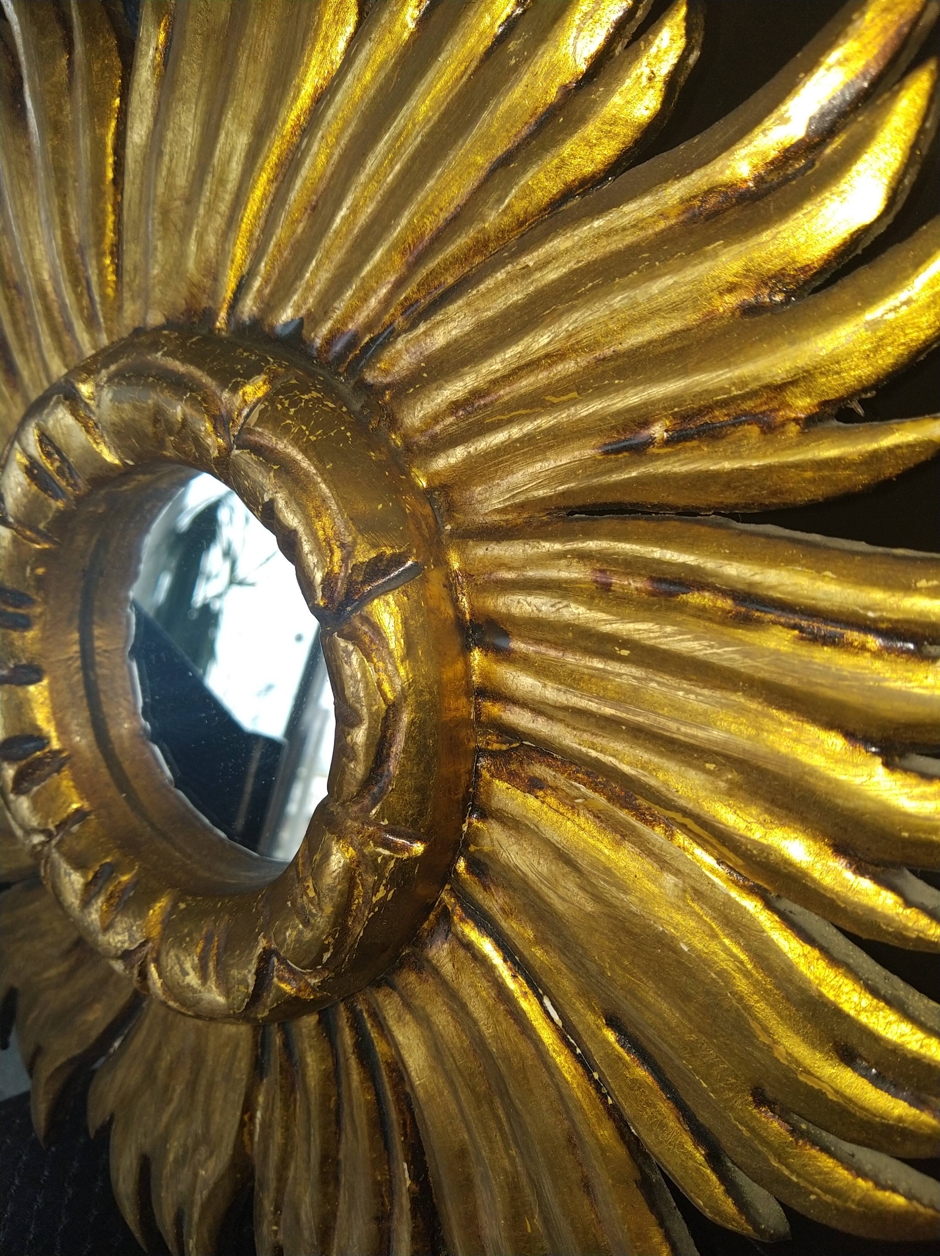 Golden wood sun mirror circa 1960