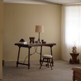 Antique Italian desk table, walnut and marble, Naples, 19th century.