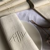 Antique napkins damascus and monogrammed tinted fresh butter