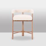 Pair of blond beech bar stools. Contemporary work.