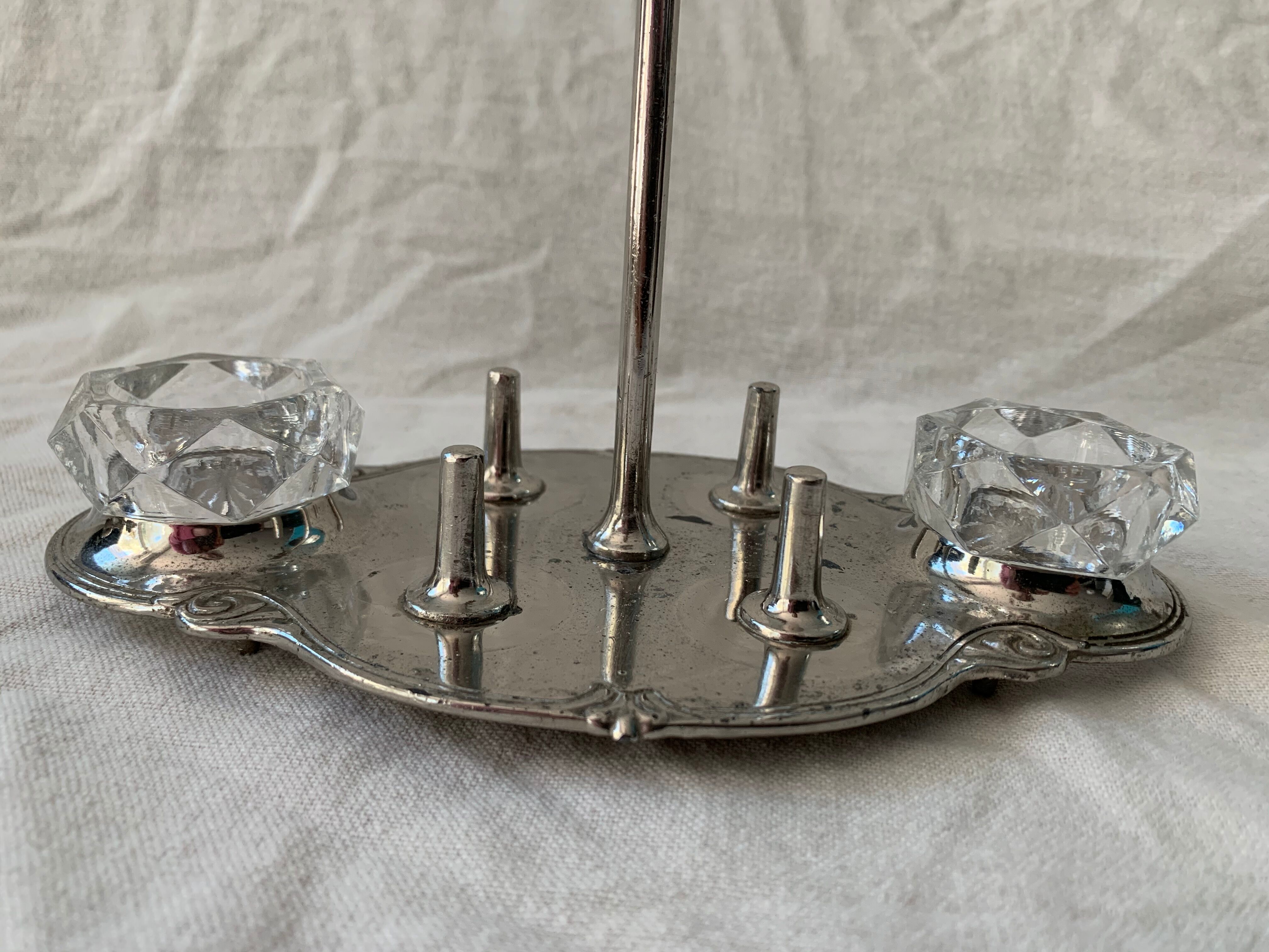 Old serving for boiled eggs with 4 metal cockroaches