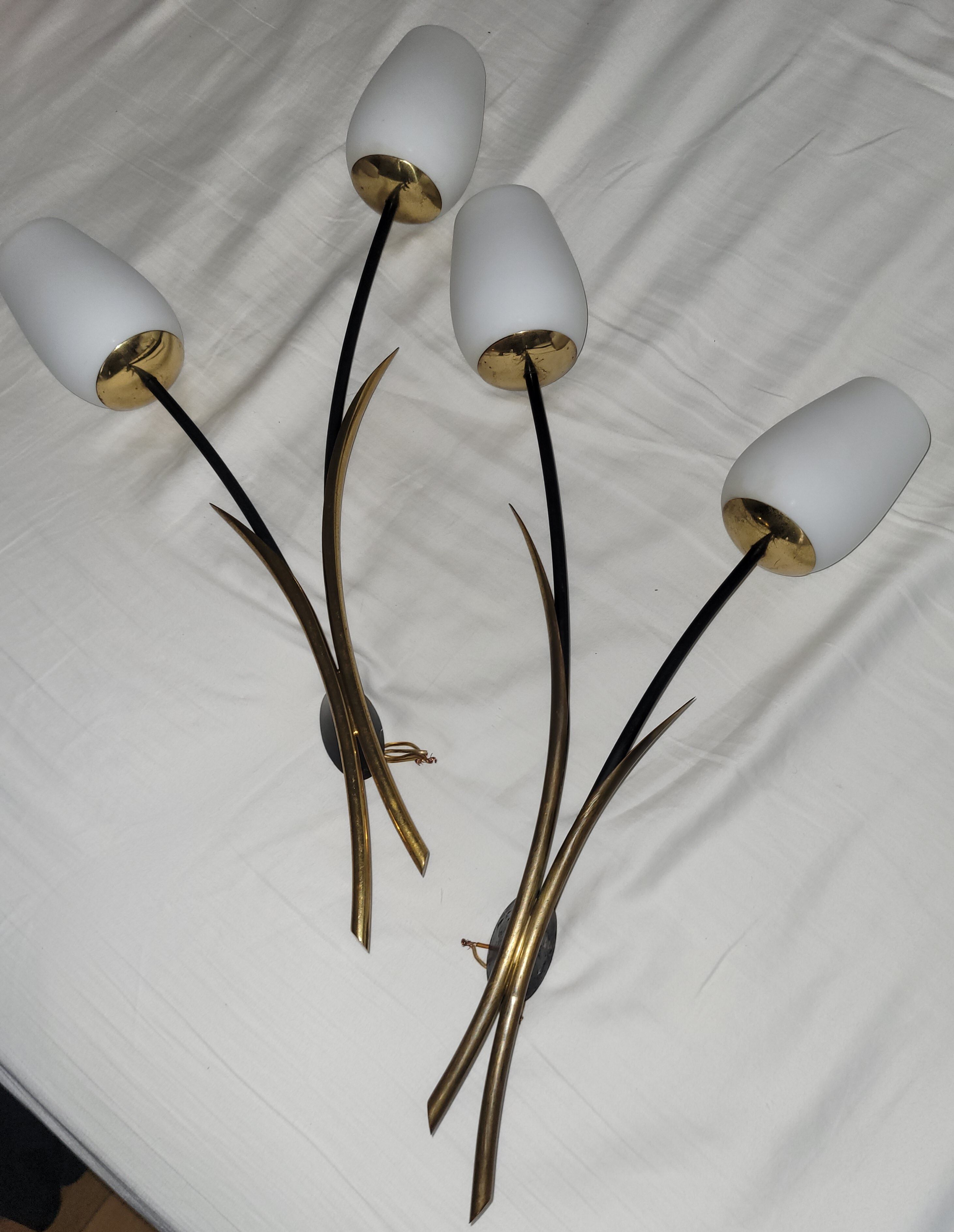 Paire appliques vintage Lunel roseaux 1960