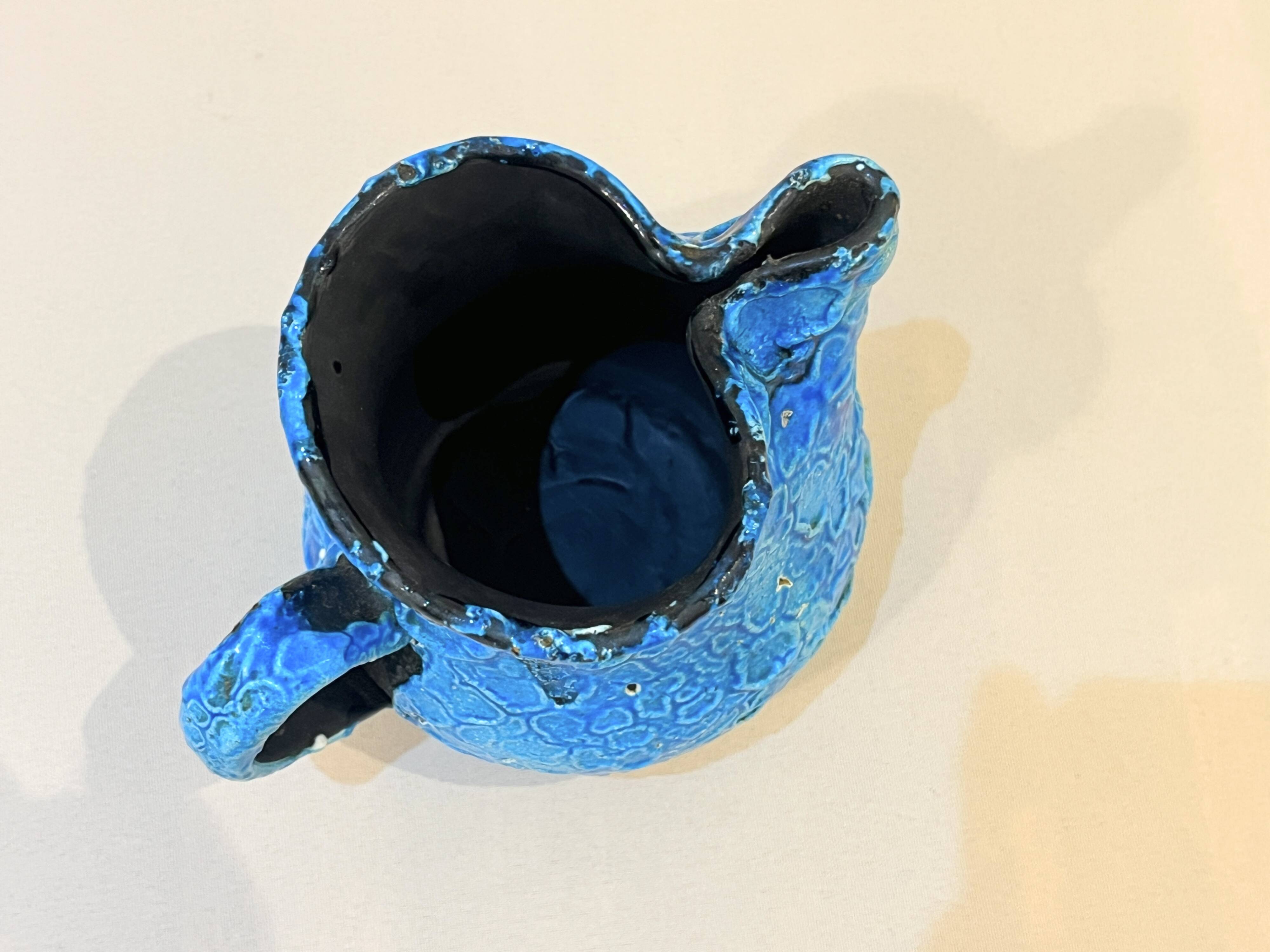 Pitcher Vase Fat Lava ceramic stoneware blue black 1960 Glacier enamels Cyclope Pottery Annecy Charles