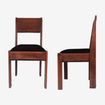 Oak Art Deco Design Chairs By J.A. Muntendam For L.O.V. Oosterbeek 1920s Set of 2