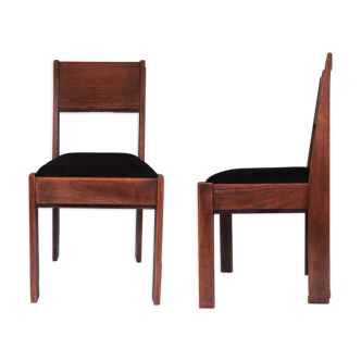 Oak Art Deco Design Chairs By J.A. Muntendam For L.O.V. Oosterbeek 1920s Set of 2