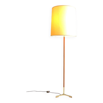 Wooden and brass floor lamp