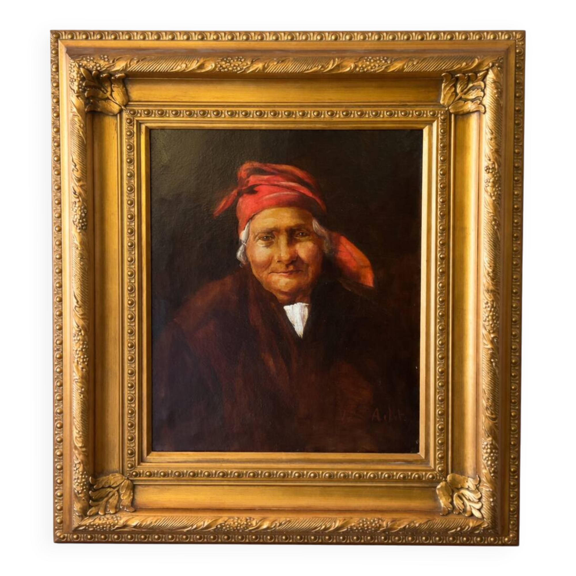 Portrait ancien femme huile sur toile signée Van Aelst cadre doré