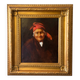 Portrait ancien femme huile sur toile signée Van Aelst cadre doré