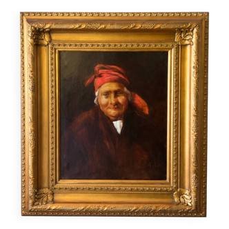 Portrait ancien femme huile sur toile signée Van Aelst cadre doré