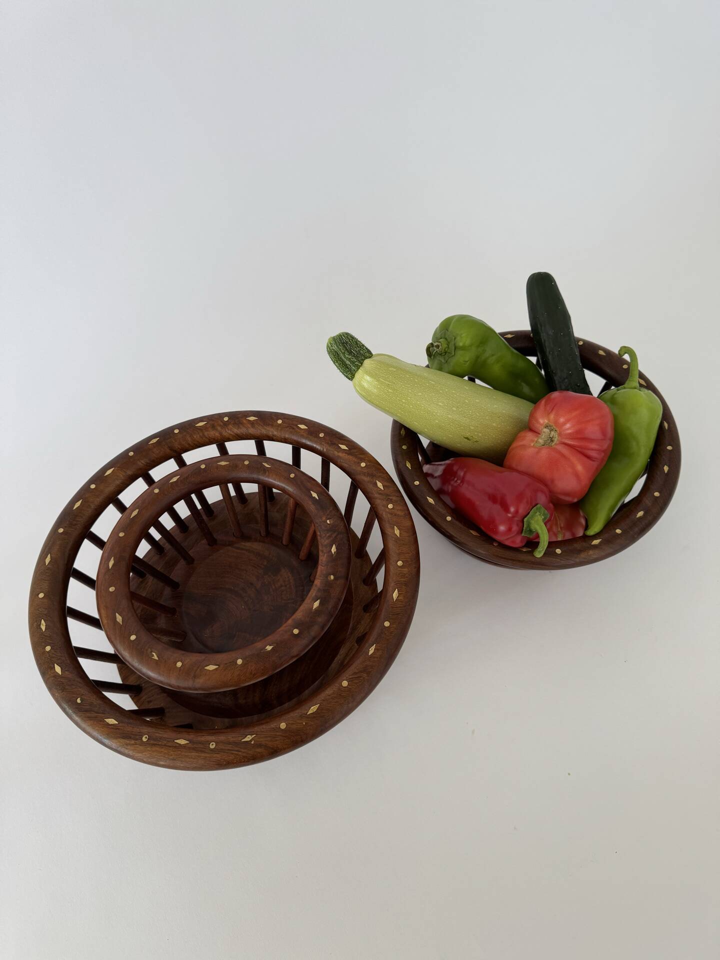 Vintage Set of 3 Mid Century Modern Hand Carbed Wooden Centerpiece Dec