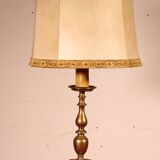 17th Century Bronze Candle Holder Mounted as a Lamp with Its Parchment Shade