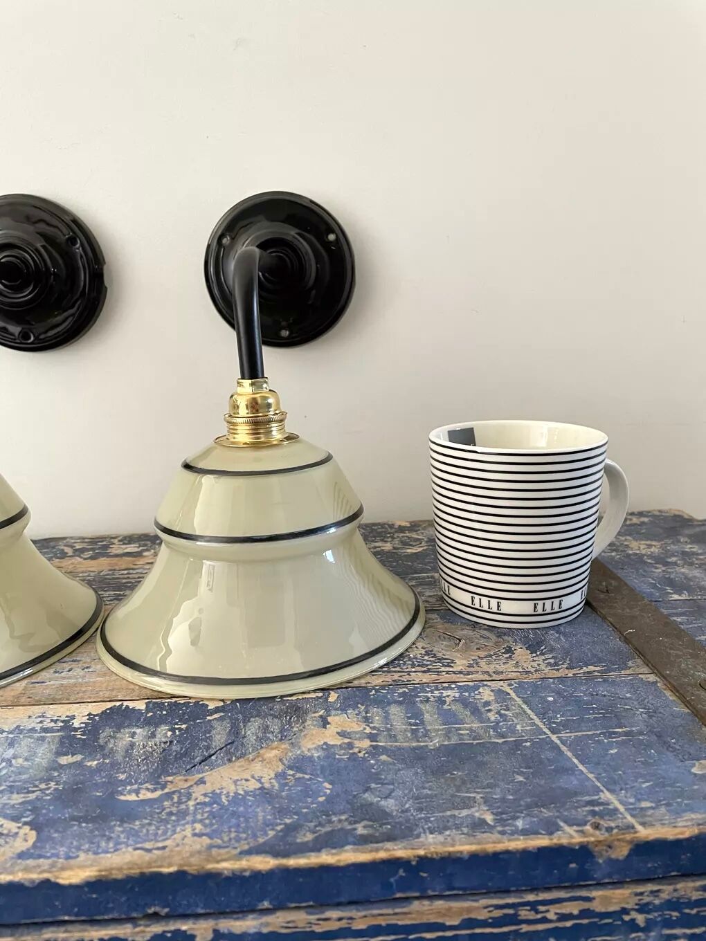 Set of two new electrified Art Deco wall lamps