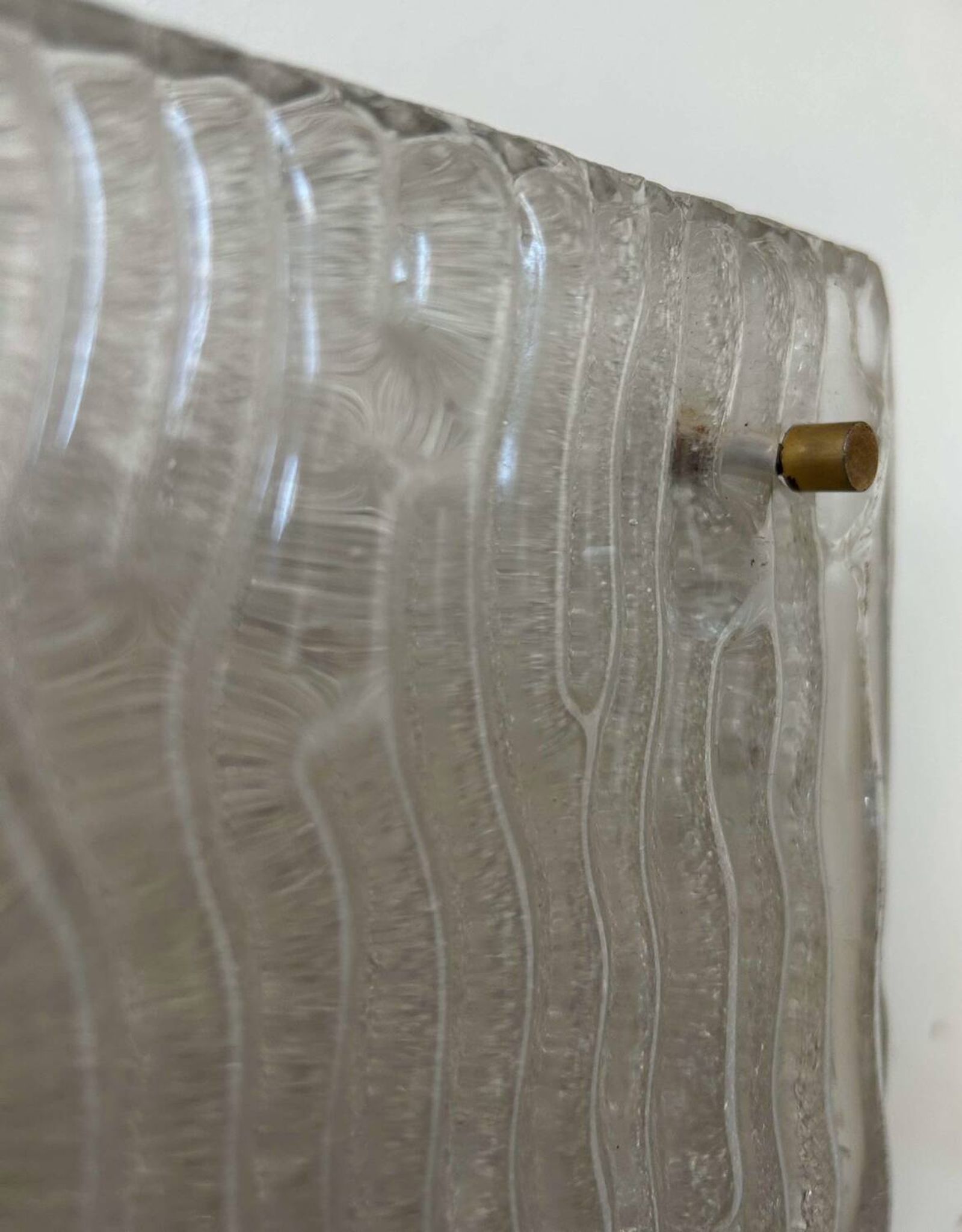 Pair of vintage sconces, molded frosted glass, Murano Italy 1970