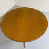 Old round table in solid wood and metal, vintage 70s design