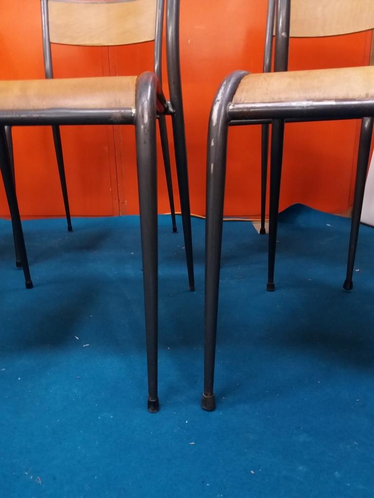 Lot of 6 school chairs wood metal 70s