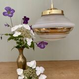 Vintage art deco globe pendant light in white and gold frosted glass