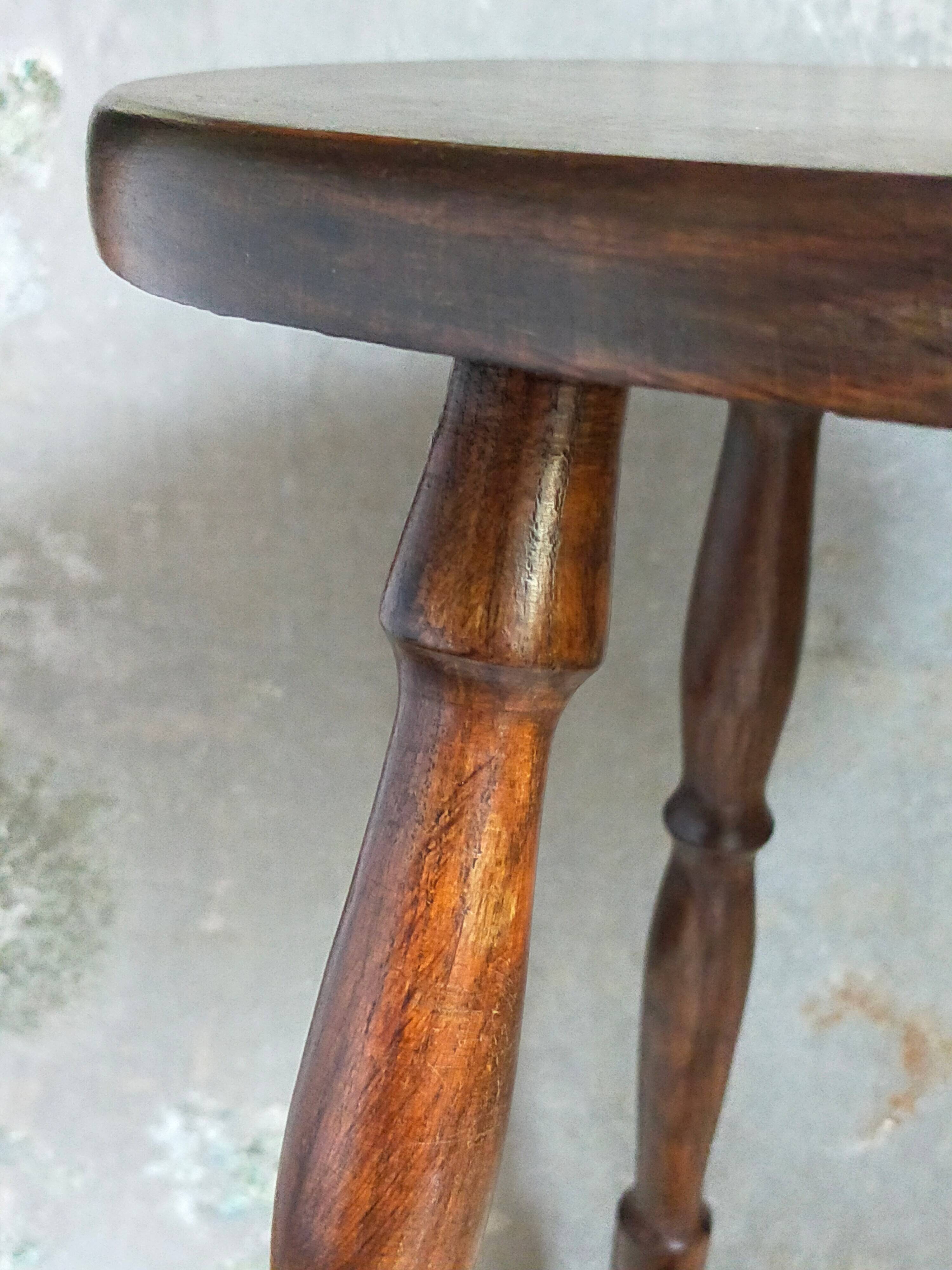 Vintage turned solid wood tripod stool