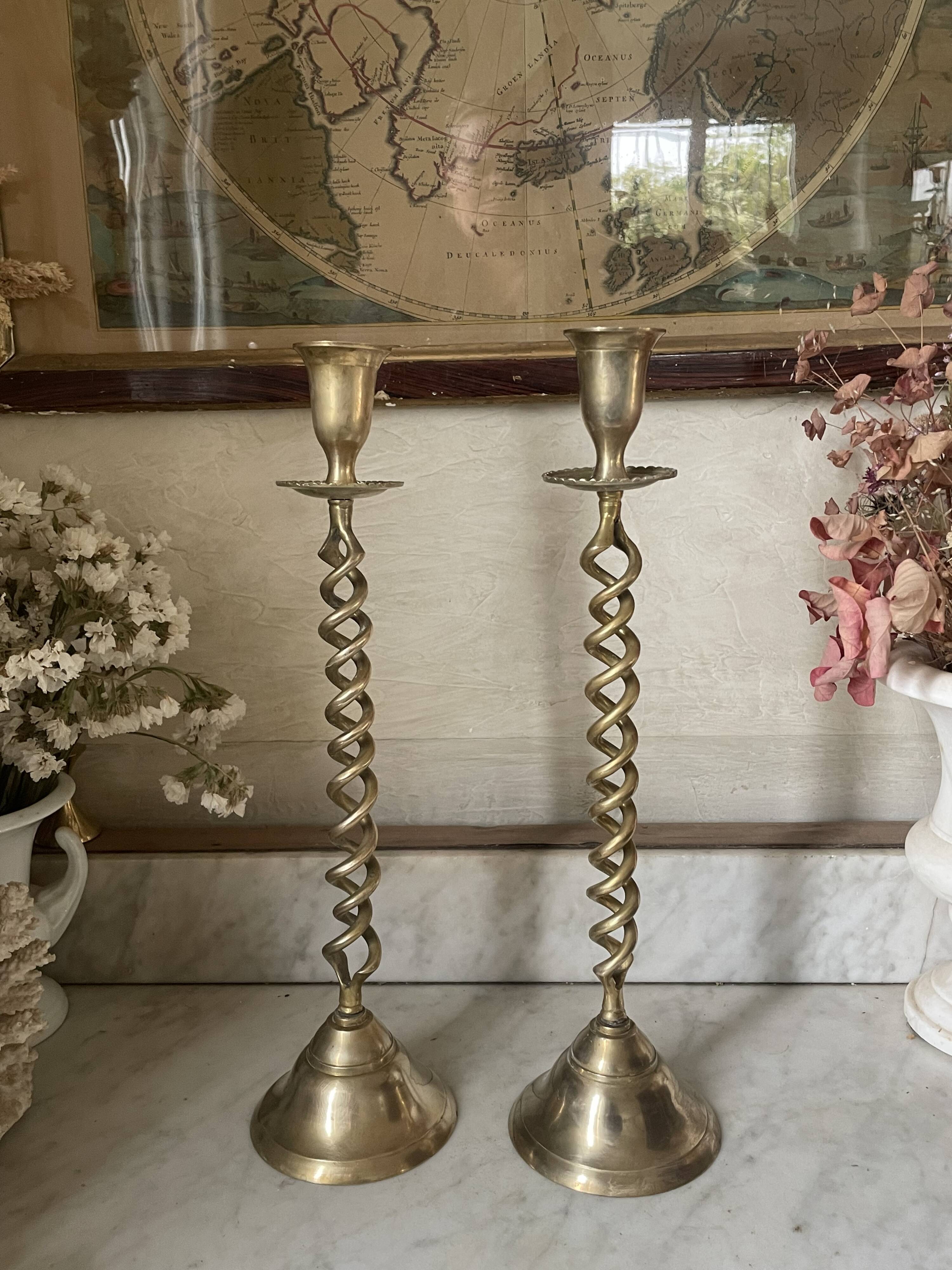 Pair of twisted brass candlesticks 37cm