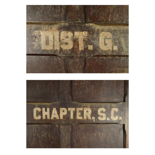 Postal sorting furniture in patinated wood