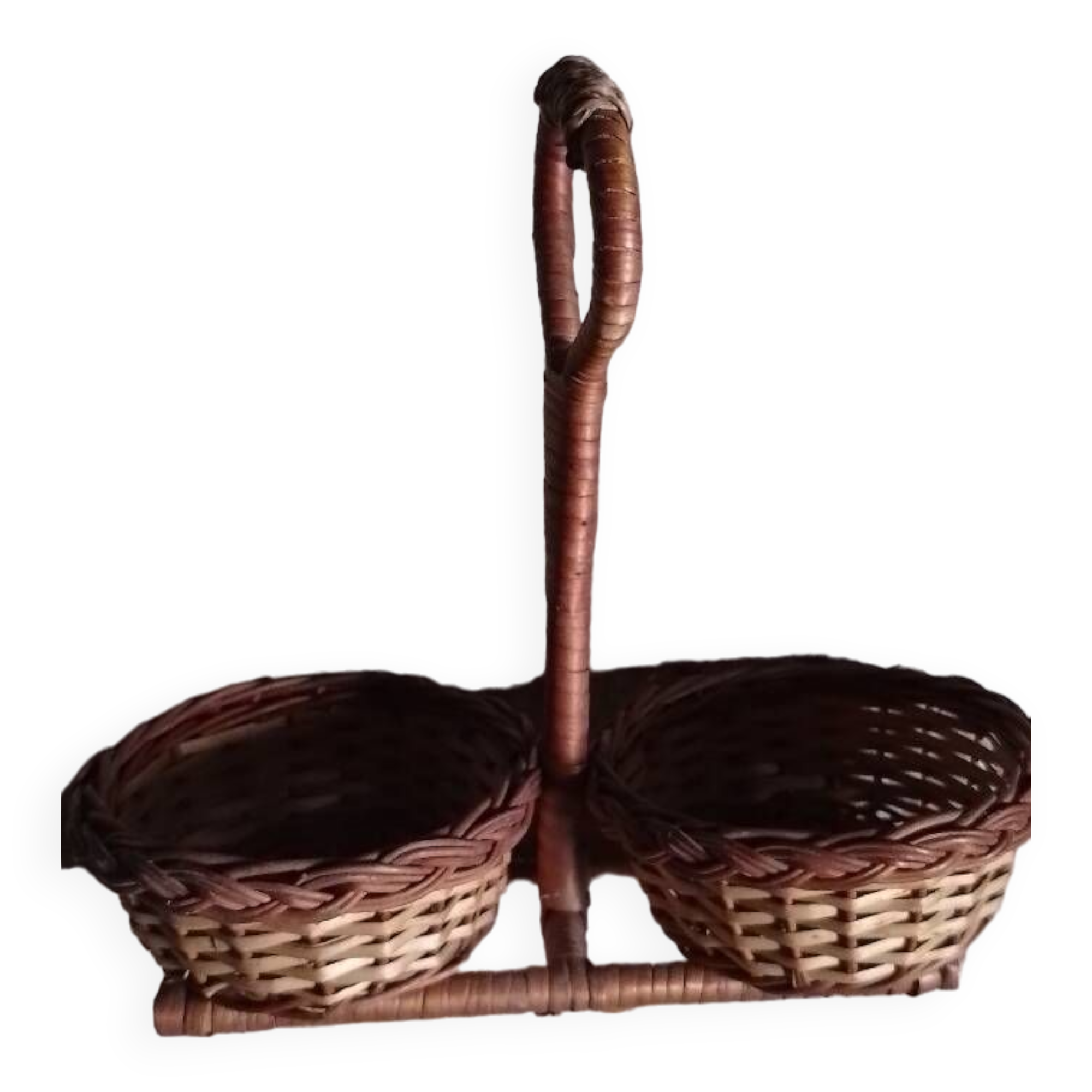 Small vintage wicker double basket