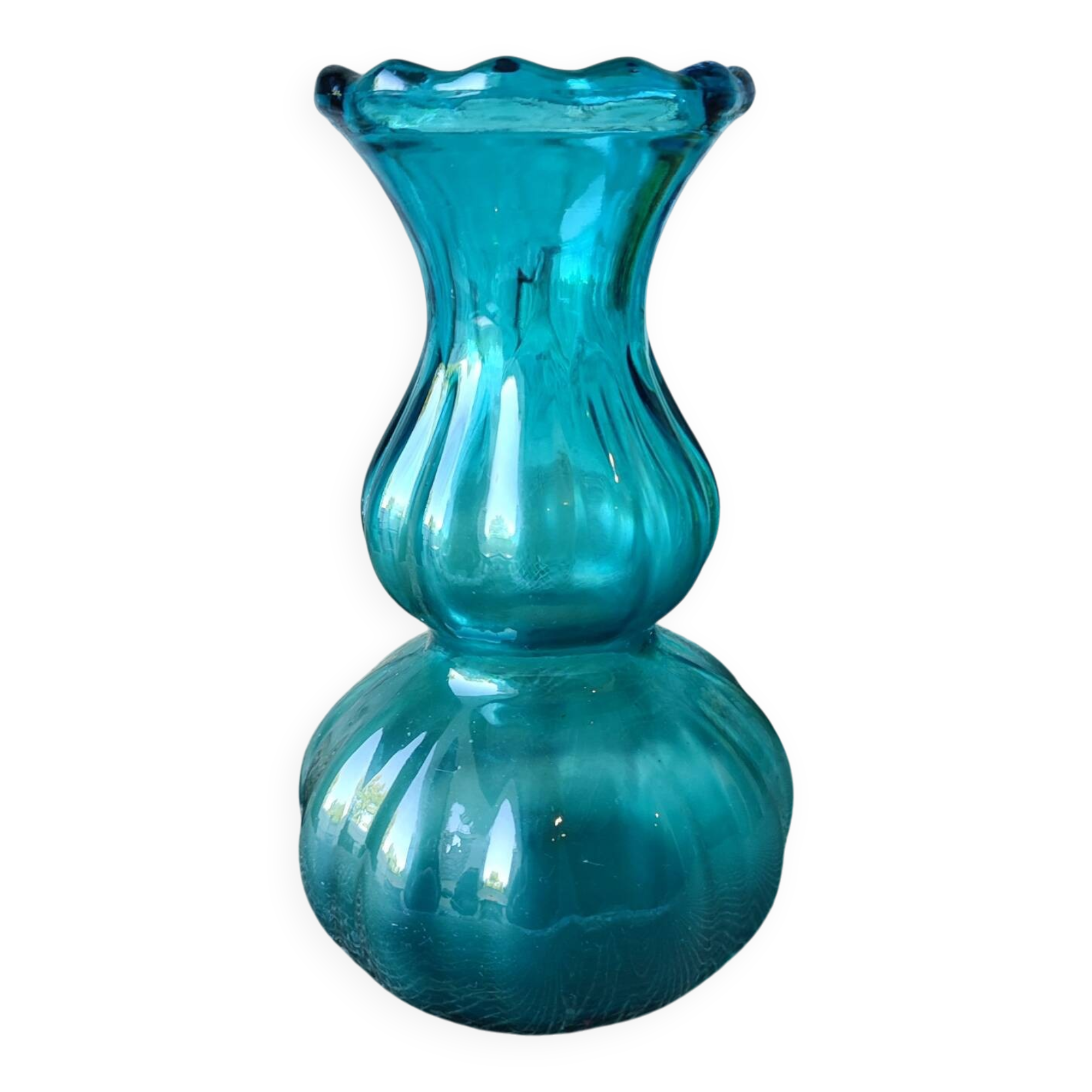 Vintage turquoise blue glass vase