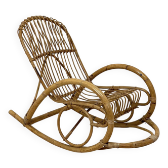 Rocking-Chair en rotin vintage 1960's