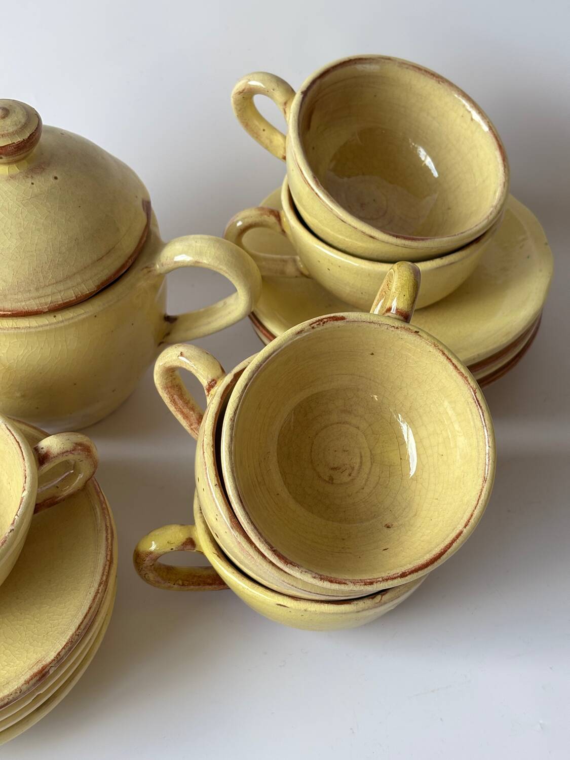 Ceramic cups, saucers and sugar bowl, Salernes, Var, 1960