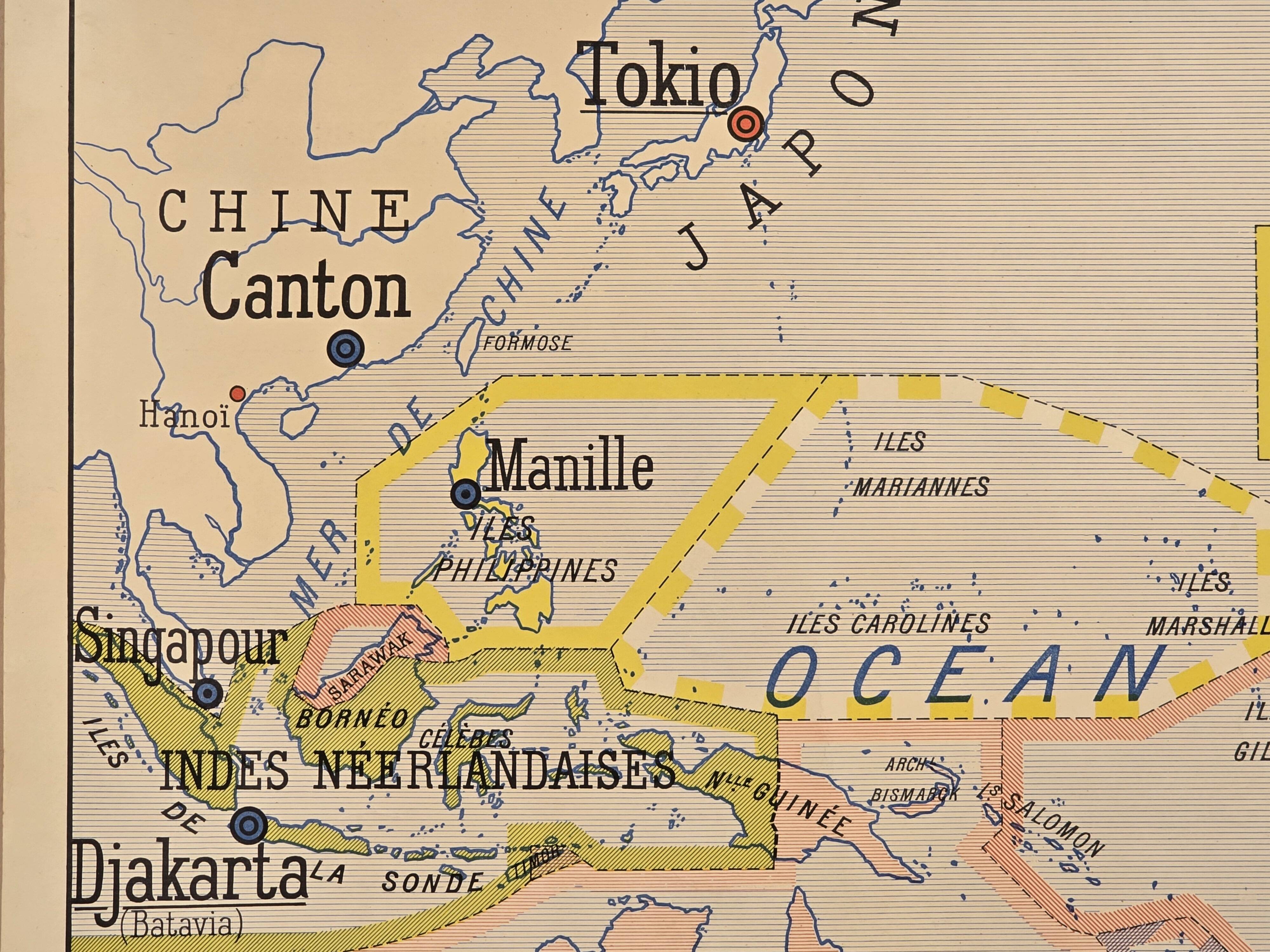 Old geography map school map Oceania political and physical co