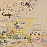 Old geography map school map Oceania political and physical co