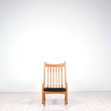 Chaise à bascule en hêtre et cuir par Hans Olsen pour Juul Kristensen