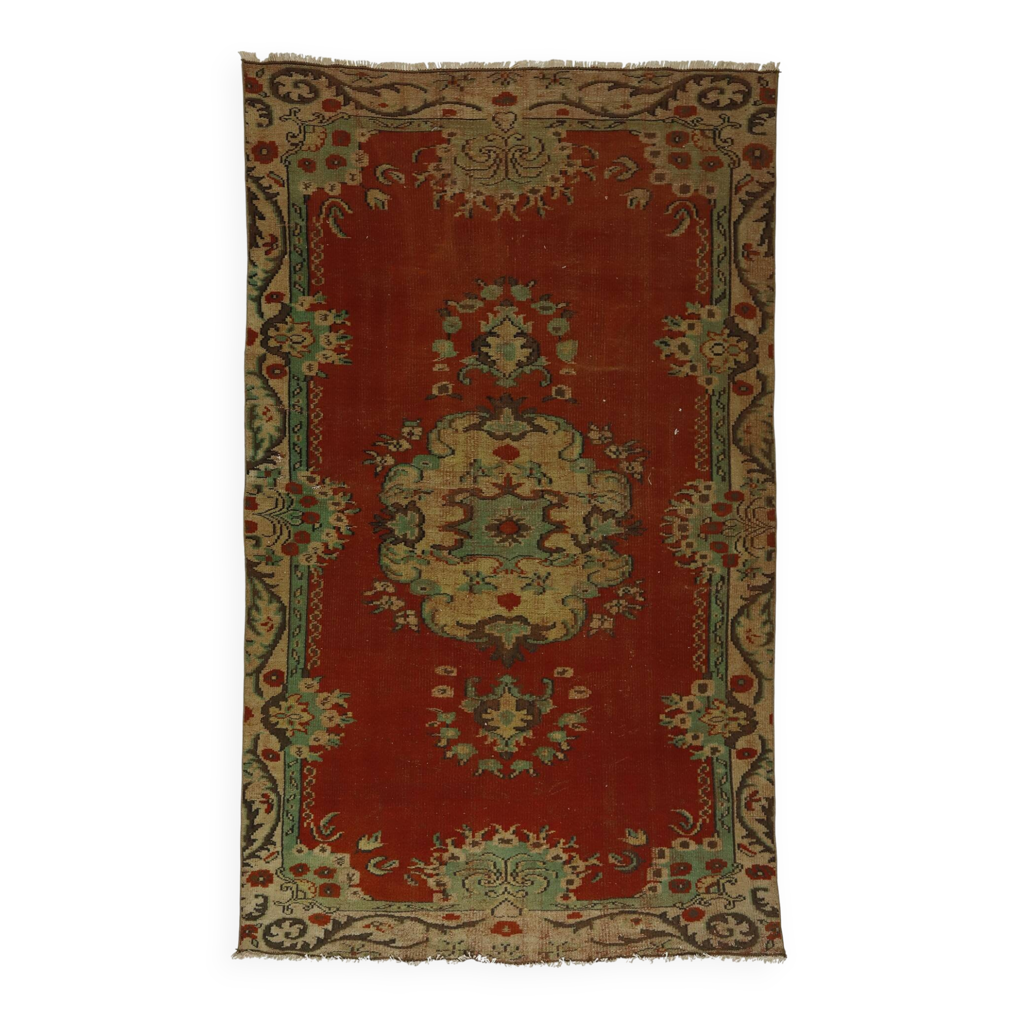 One-of-a-kind turkish handwoven vintage rug - rustic vintage charm 268x 172