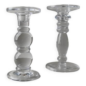 Two Clear Glass Candle Holders, 1990s Italy - Simple Timeless Ball Design, Retro Table Decor Gift
