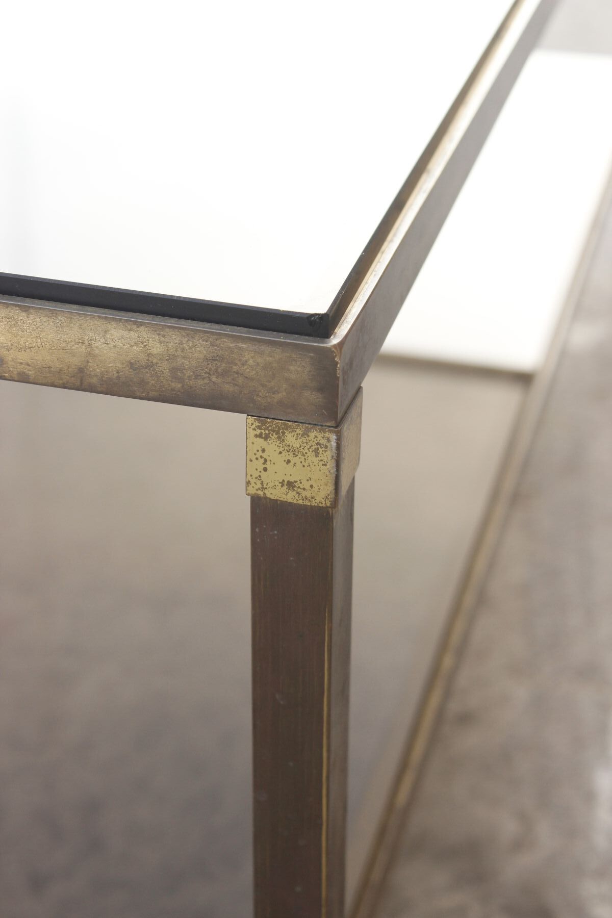 Table coffee in brass, bronze and smoked glass, France, 1950