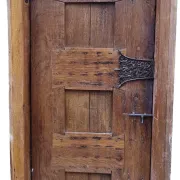 Antique oak door with frame and pierced wrought-iron lock – 16th–17th c.