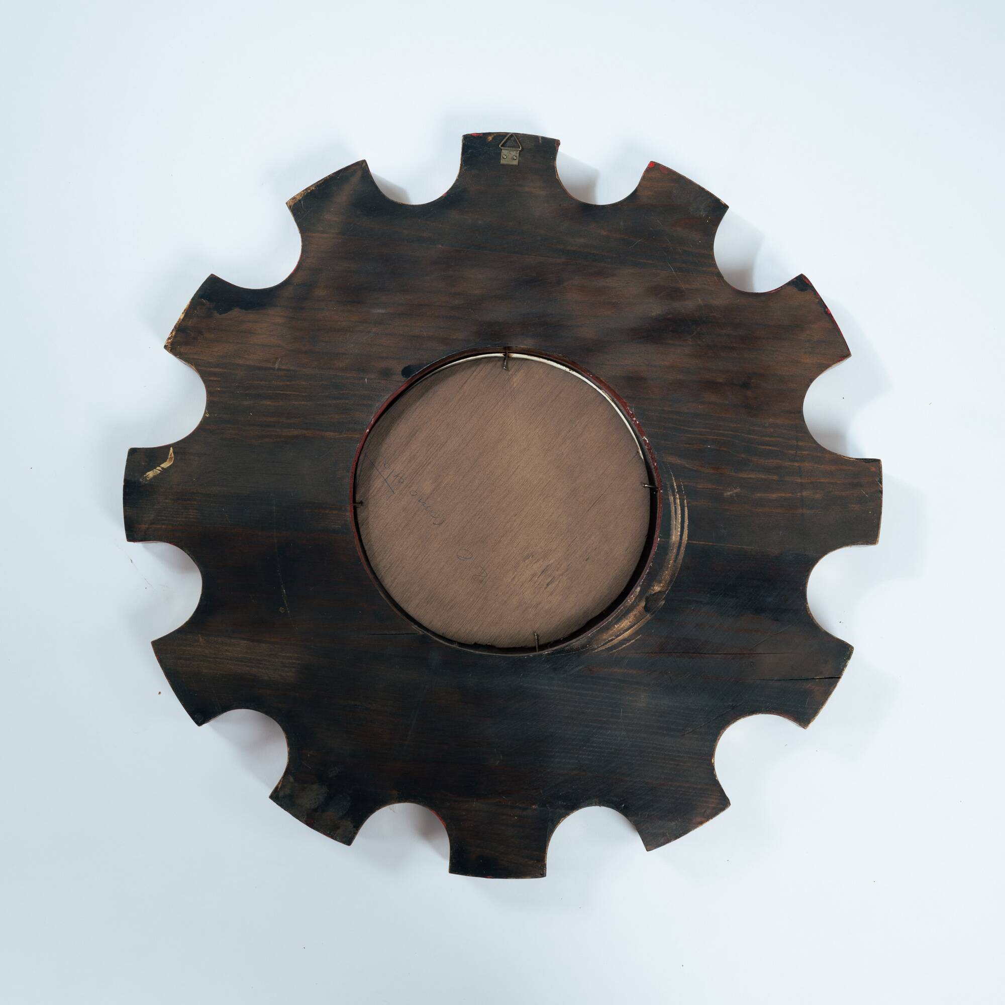 Spanish Zodiac Sunburst Mirror with Sculpted Red Giltwood Frame, Arnolfini, 1950s