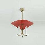 1950s mid century 3-light pendant brass metal plastic stilnovo era