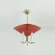1950s mid century 3-light pendant brass metal plastic stilnovo era