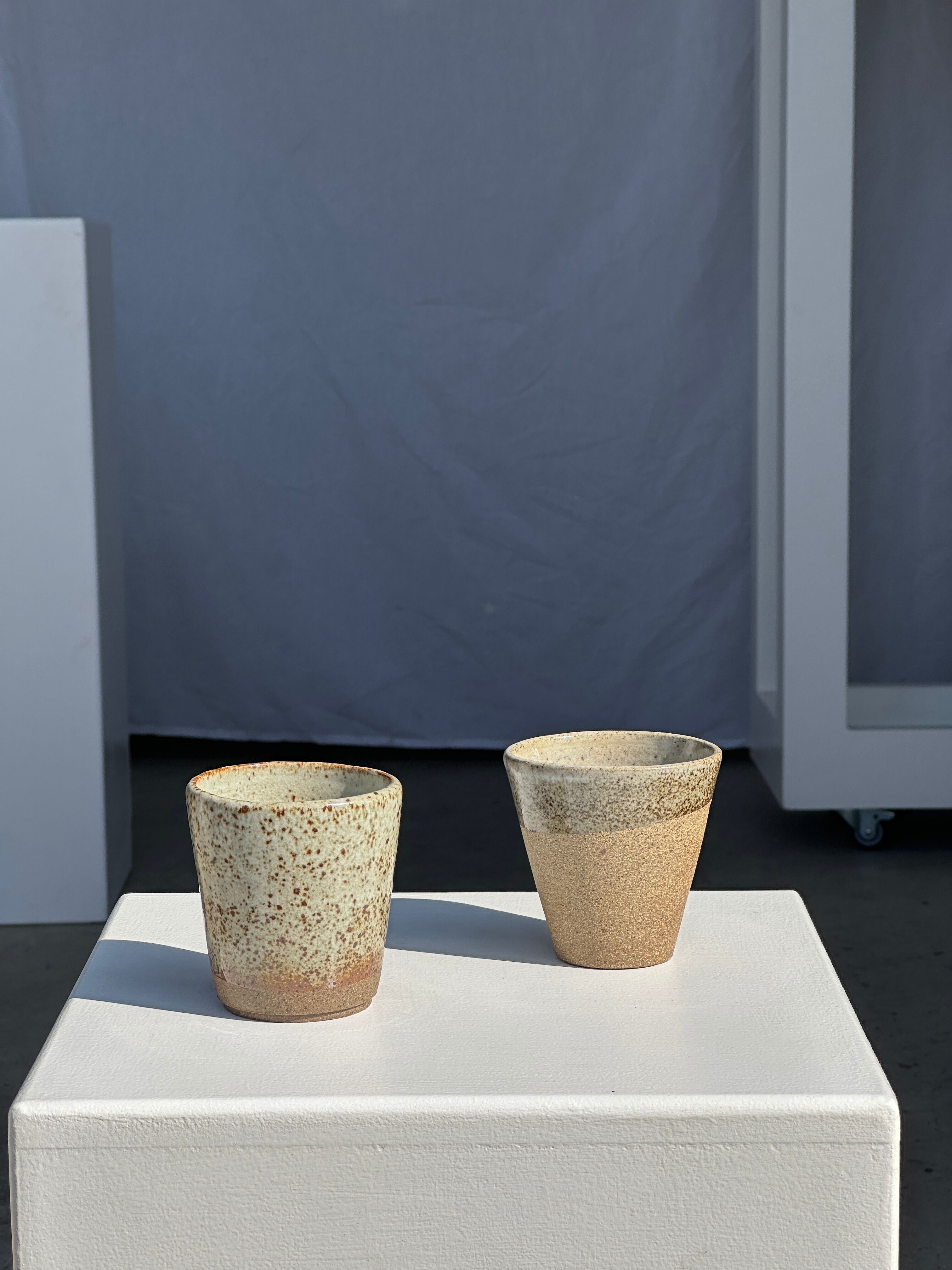 Set of 2 cups in Indonesian ceramic (brown & speckled glazed matte)