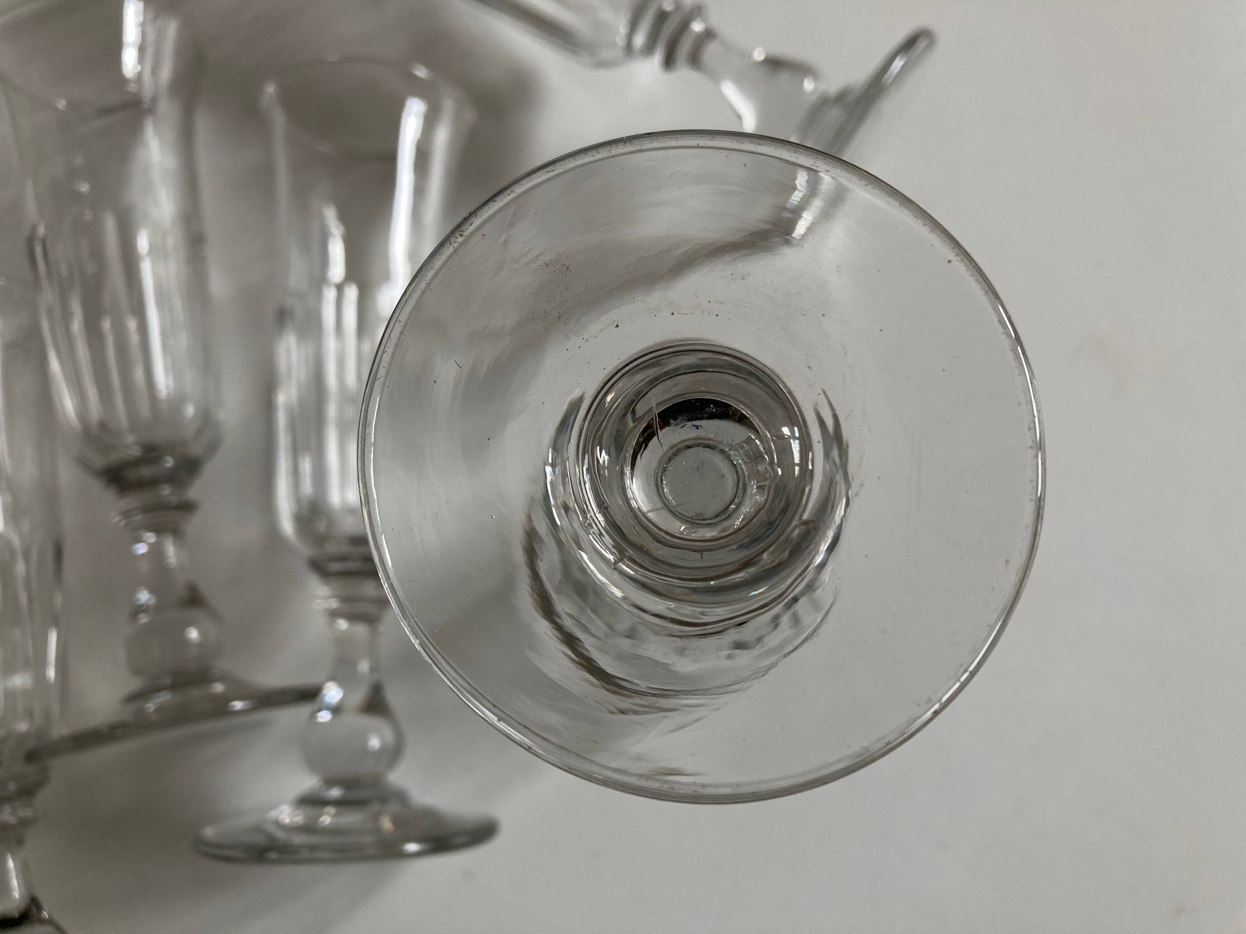 Set of 9 Louis Philippe tulip champagne flutes with flat sides mid 19th