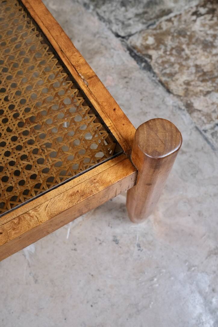 Cane and smoked glass coffee table, France, 1980.