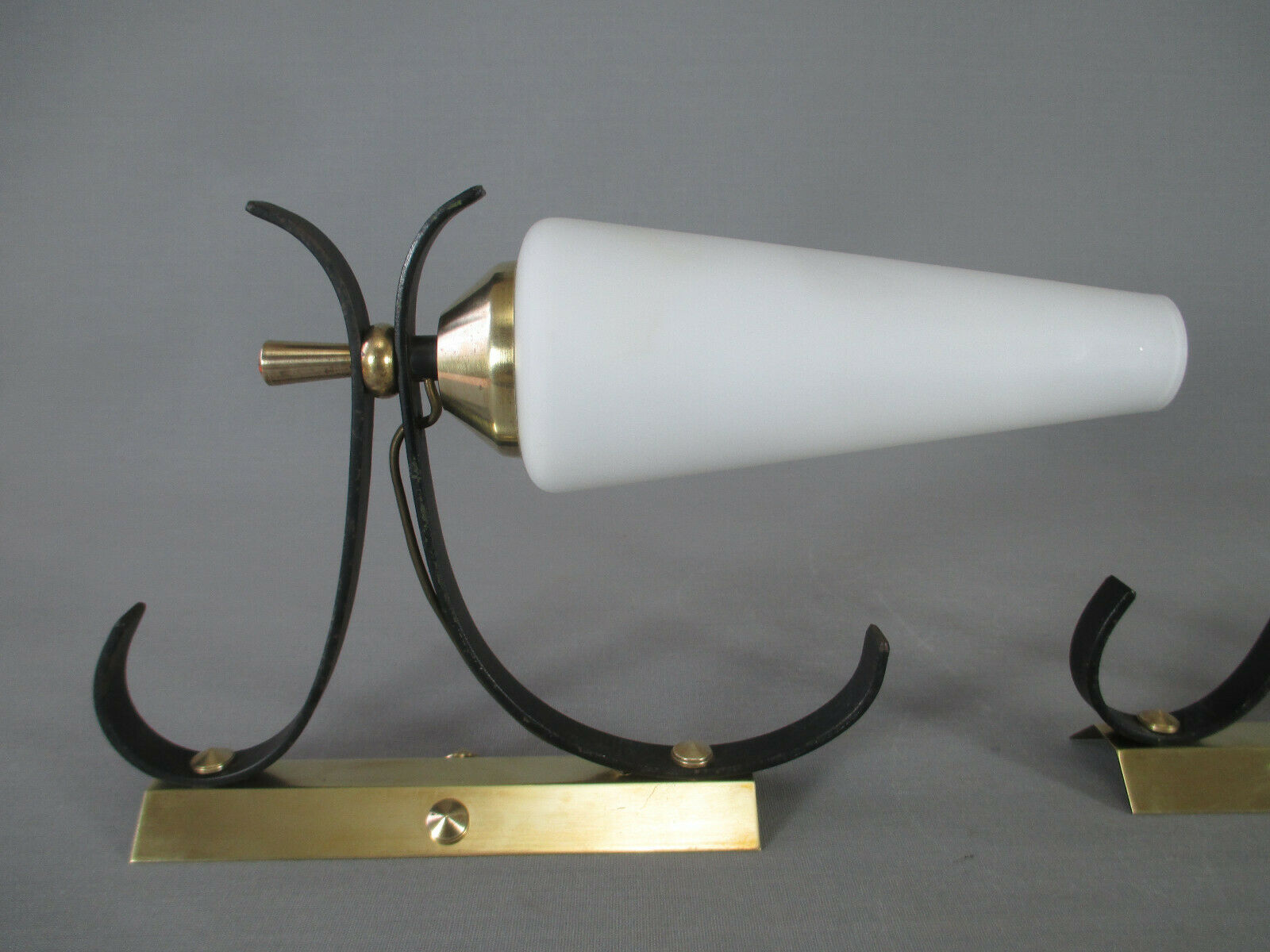 Pair of opaline tulip brass wall lamps