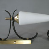Pair of opaline tulip brass wall lamps