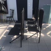 Set of 6 dining room chairs with tripod legs in grained leather and metal 1970