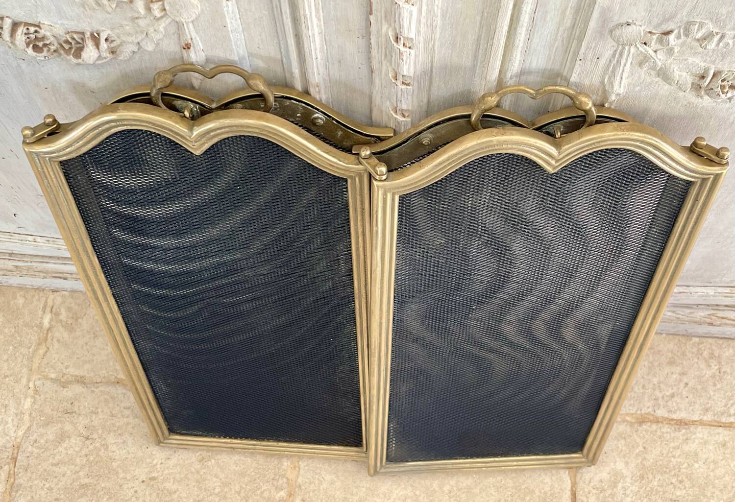 Italian brass fire screen with 4 panels