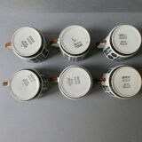 6 Boch La Louvière coffee cups, walnut decor, 1960s