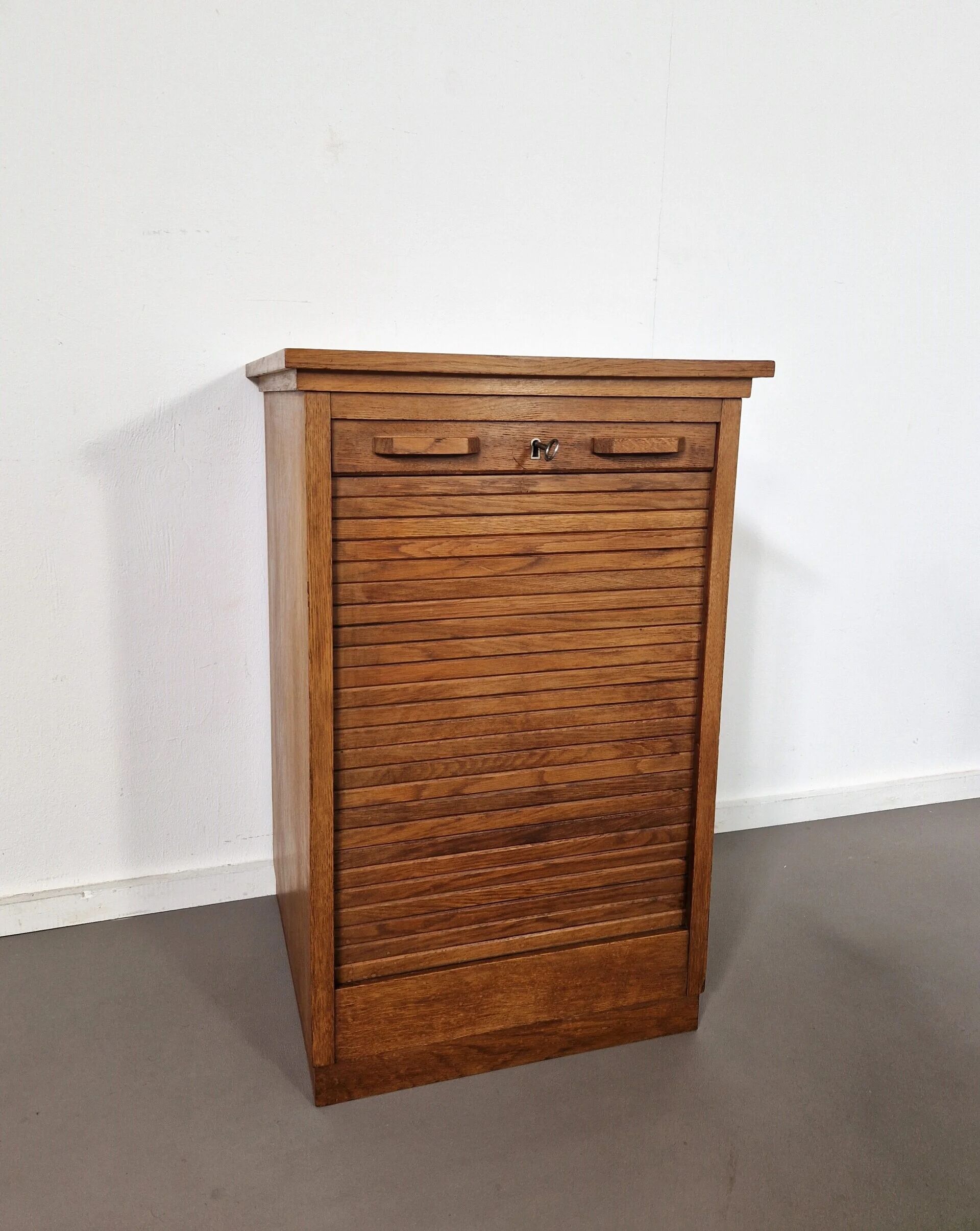 Vintage oak tambour cabinet | 1940s