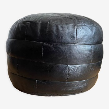 Patchwork black leather pouf