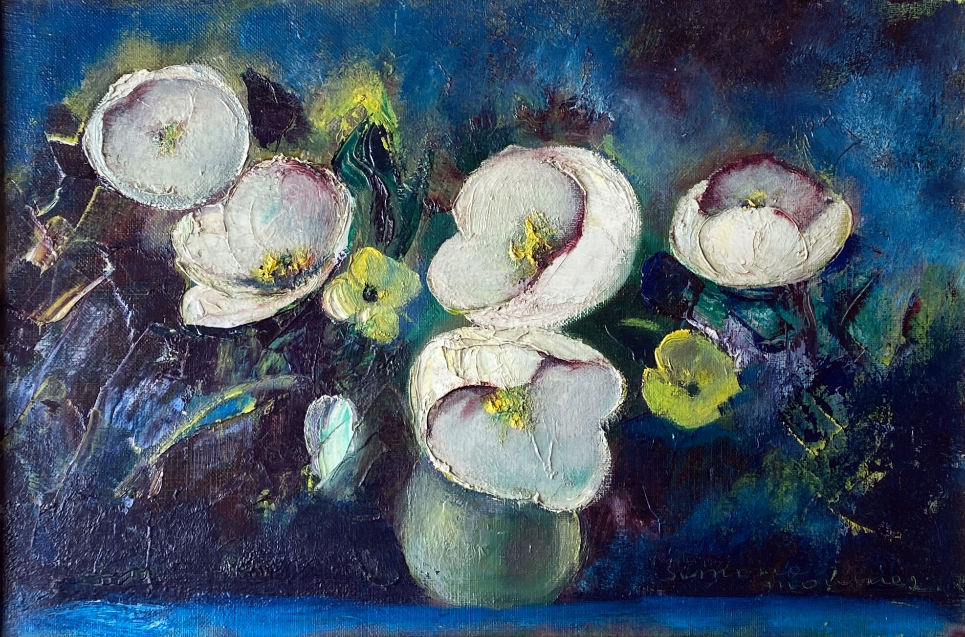 Painting "Bouquet of white flowers" HST signed Simone Mounier