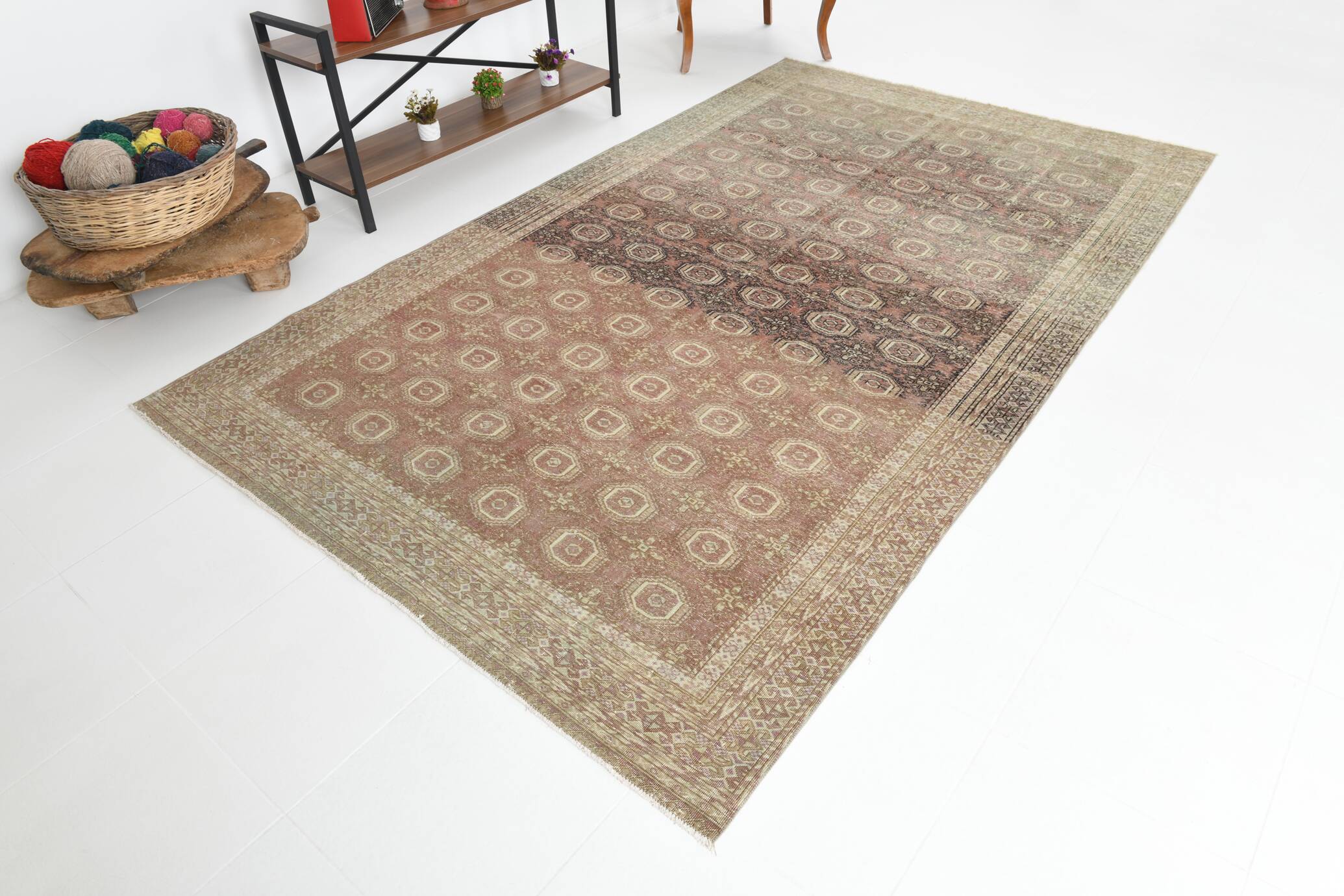 6x10 Sand Beige Hand Woven Persian Vintage Rug, 178x293 Cm