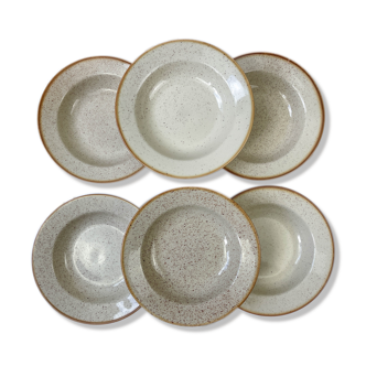 6 Tulowice speckled stoneware soup plates